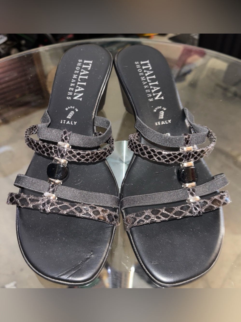 Italian Shoemakers Black Beaded Slide Sandals sz 10